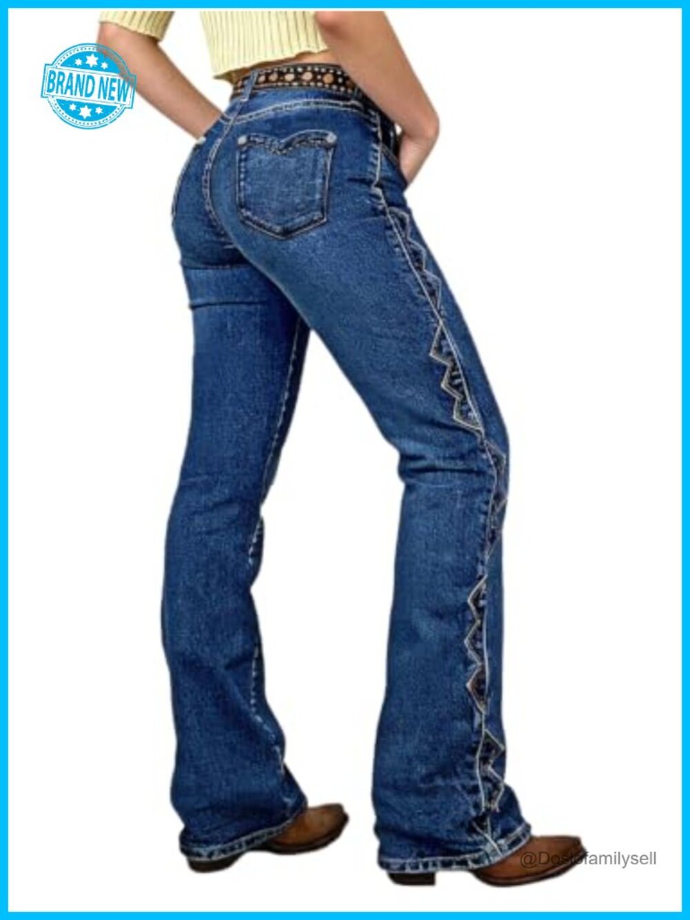 Mid Rise Bootcut Jeans Tummy Control Cotton Blend Stretch